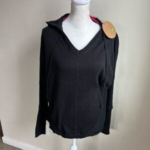 Dakini Womens Knit Cardigan Sweater Small Black Full Zip Hooded Drawstring NWT